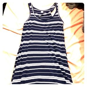 Navy blue and white striped maxi dress